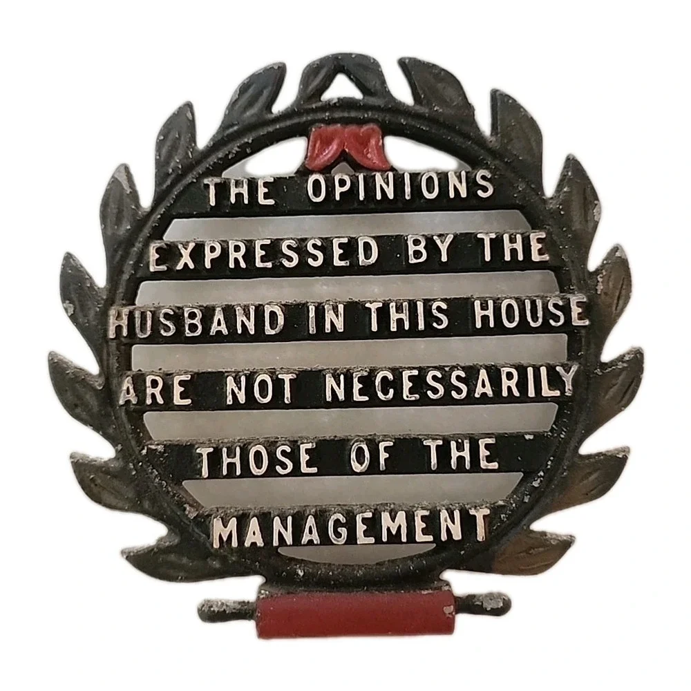 Vintage Metal Novelty Trivet/Sign Household Humor 50s Family